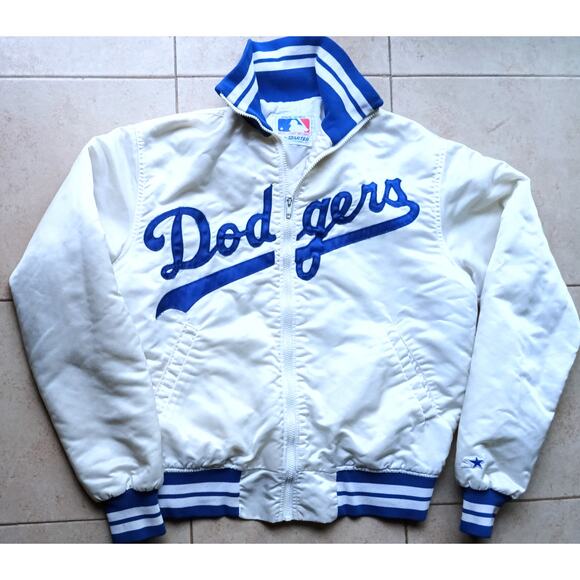 Los Angeles Dodgers 80s STARTER satin bomber zip jacket M white MLB baseball vtg - Picture 1 of 5